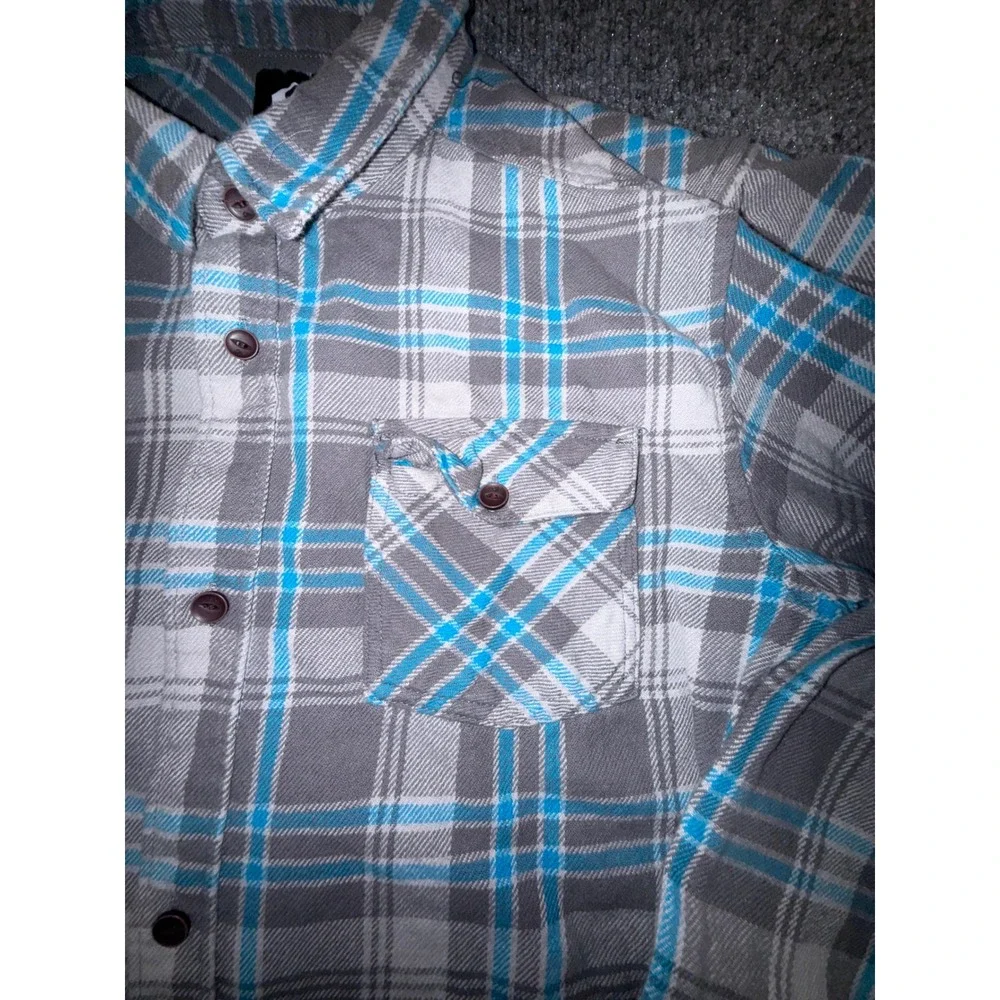 Quiksilver Mens XL Plaid Flannel Shirt Blue Grey Long Sleeve Button Down